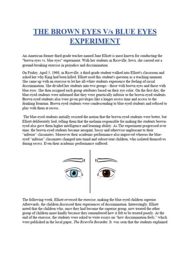 What is the purpose of Jane Elliotts Blue Eye Brown Eye activity